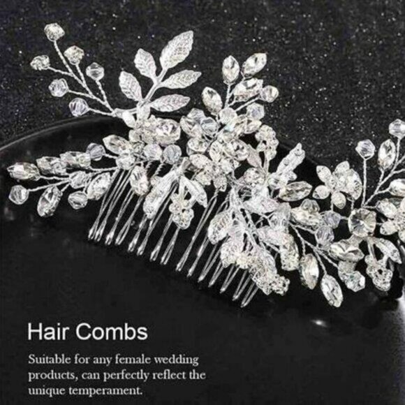 Bride Wedding Hair Comb Pearl Flower Hair Piece Rhinestone Silver Headpiece - Picture 3 of 7